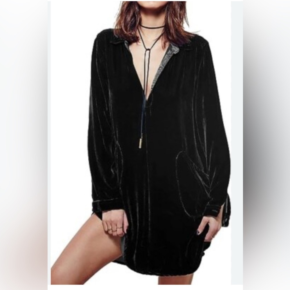 R.Vivimos Womens Velvet Long Sleeve Pocket Casual Mini Shirt Dress, Black, LG